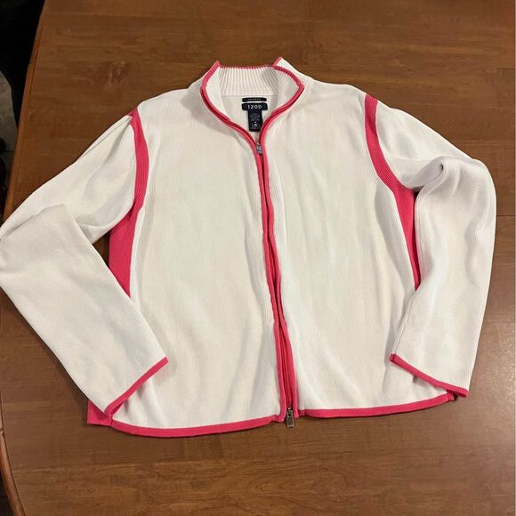 izod white and pink womens zip jacket size medium - Picture 1 of 3